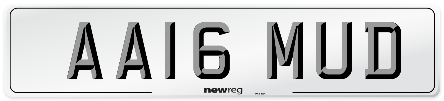 AA16 MUD Number Plate from New Reg